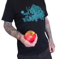 Vegan Mammut, Bio Fairtrade T-Shirt Männer, schwarz, mit handgedrucktem Siebdruck.