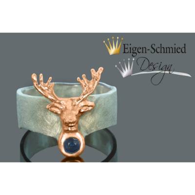 Goldschmiedering "deer" in 925er Sterling Silber mit einer Rosé-Vergoldung, Ring mit Hirsch, Verlobung