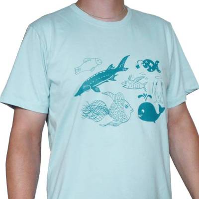 Fische, Bio T-Shirt Männer, Siebdruck handbedruckt.