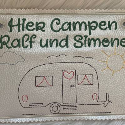 Stickdatei Türschild für  Wohnwagen, Wohnmobil, Camper, Camping, Urlaub Maschinenstickerei 700