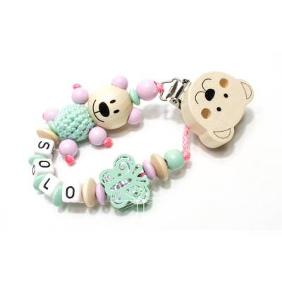 Schnullerkette Teddy Bär mit Namen, Mädchen