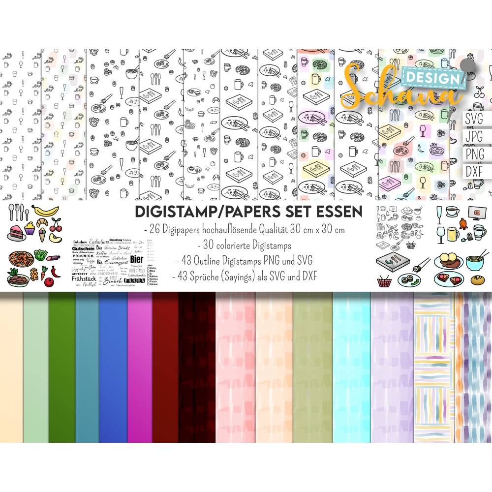 Essen Lebensmittel Einladung Gutschein Digibundle Set mit Digistamps und Digipapers SVG DXF PNG JPG Bild 1