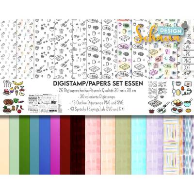 Essen Lebensmittel Einladung Gutschein Digibundle Set mit Digistamps und Digipapers SVG DXF PNG JPG