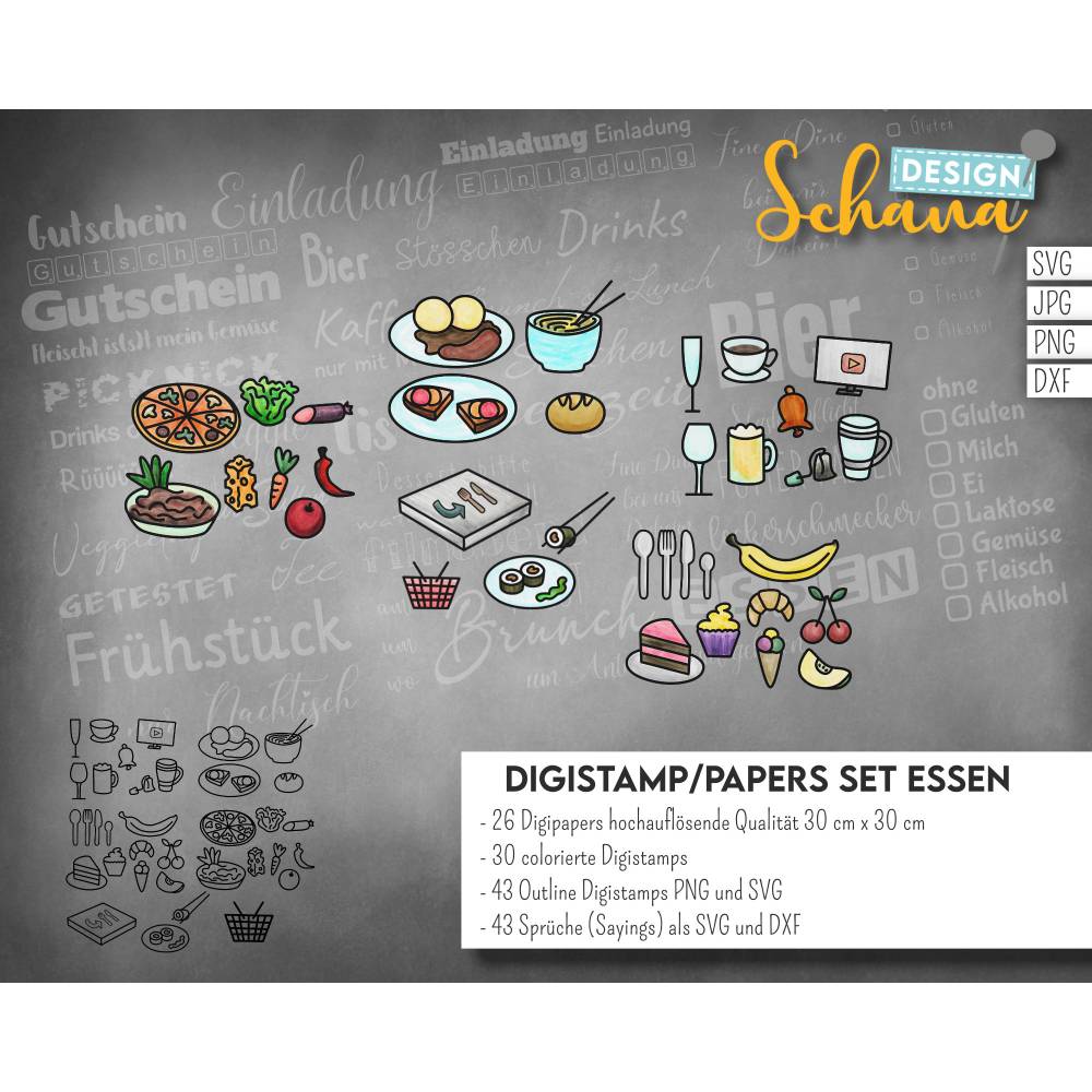 Essen Lebensmittel Einladung Gutschein Digibundle Set mit Digistamps und Digipapers SVG DXF PNG JPG Bild 4