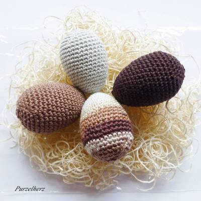 4 umhäkelte Ostereier zur Tischdeko - Gastgeschenk,Ostern,Muttertag,Dekoeier,festlich,modern,easter,sammeln,braun