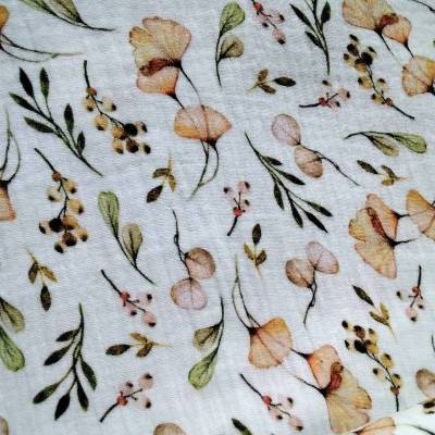 0,5m Musseline,Ginko, Blätter, 100% Baumwolle, Breite 1,40 m, weiß, gemuster, leichter Sommerstoff