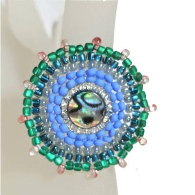 Ring blau grün Abalone candy colour handgefertigt aus Glasperlen Unikat boho