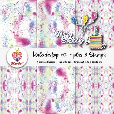 Scrapbook Papier zum Ausdrucken Bastelpapier Motivpapiere, Digipaper und Digistamps Kaleidoskop #1 