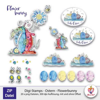 Digistamps Ostern Osterhase "Flowerbunny", basteln Scrapbook, DIY Karten