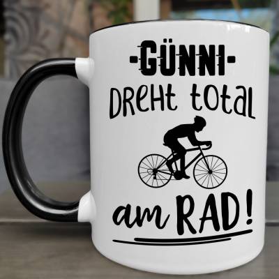 Lustige Fahrrad Geschenk Tasse mit eigenem Namen - Dreht am Rad - Männergeschenk Personalisiert