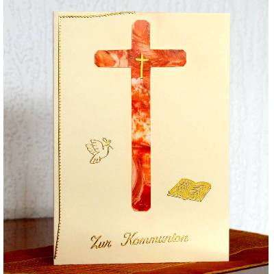 Aparte Kommunion Karte - Unikat mit Encaustic-Malerei