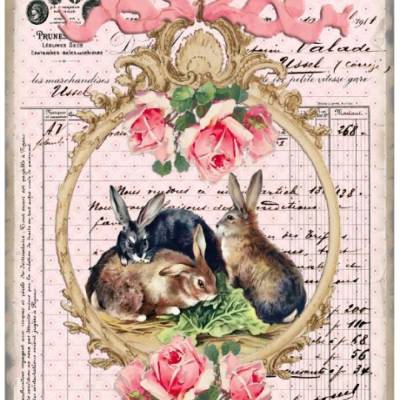 Bastelpapier - Decoupage-Papier - A4 - Softpapier - Vintage - Shabby - Hase - Bunny - French Bunnies - Ostern - 12952