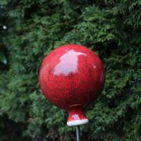 Rosenkugel rot, Gartenkugel, Beetstecker, Gartenkeramik, Gartenstecker,