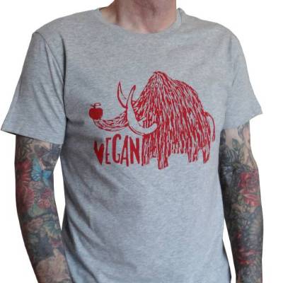 Vegan Mammut, Bio Fairtrade T-Shirt Männer, grau, Gr. S-3XL, mit handgedrucktem Siebdruck.