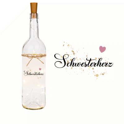 Geschenk "Schwesterherz", LED Flaschenlicht, Geschenk für die Schwester, Geschenkidee für Geschwister