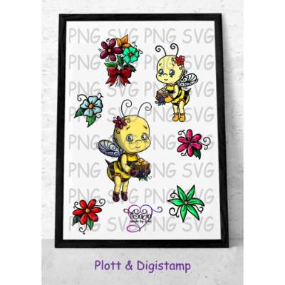 Plotterdatei und Digistamp "Frühlingsfreund Bienchen" SVG&DXF, PNG