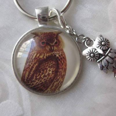 Schlüsselanhänger Anhänger Eule Tier Braun mit Charm "Hibou"