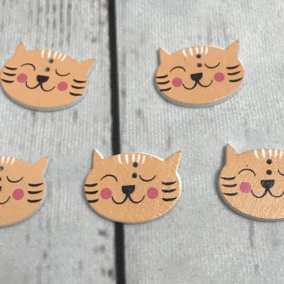 Katze * Katzenkopf * Tier - Knöpfe * Holz * Größe ca. 3 cm * 5 Stück
