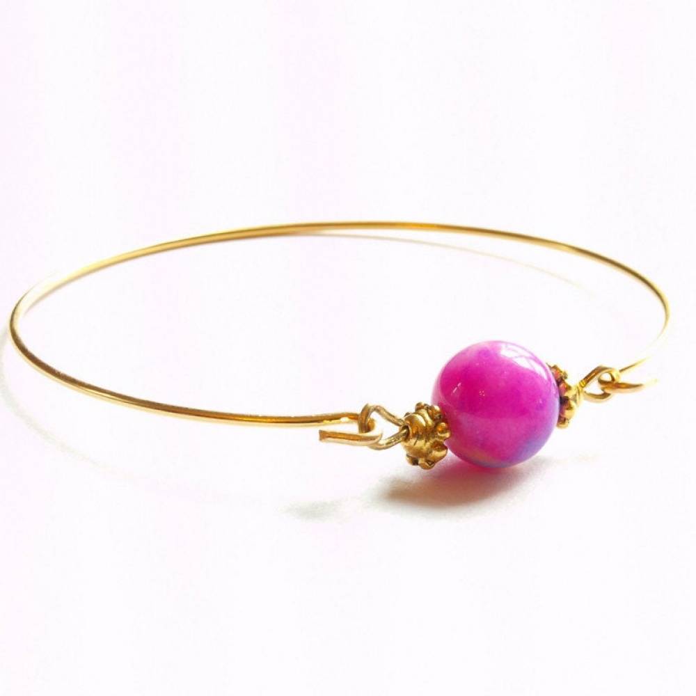 Armreif Jade Edelstein Perle Spiraldraht golden