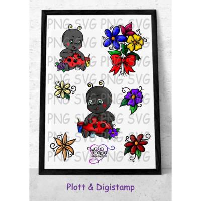 Plotterdatei und Digistamp "Frühlingsfreund Marienkäfer" SVG&DXF, PNG