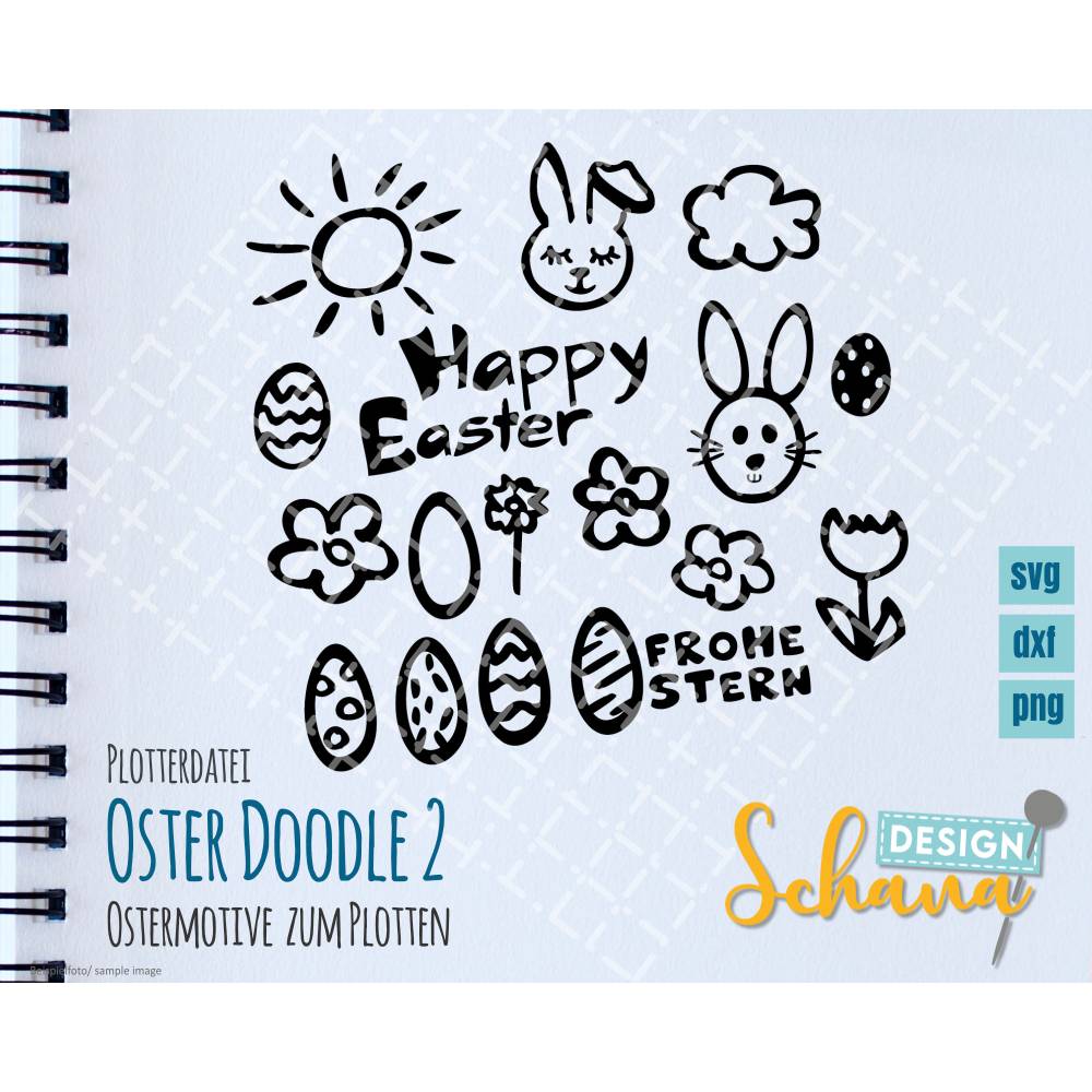 Ostern Doodle Set 2 Frohe Hase Frühling SVG Plotterdatei Vektorgrafik dxf eps Digistamp png jpg pdf lasercut basteln Bild 1