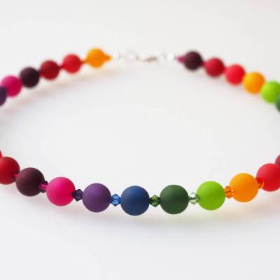 Polariskette Regenbogen Kette mit Preciosa Kristallen Collier handmade Halskette mit Polarisperlen
