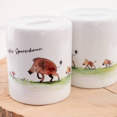 Spardose mit Wildschwein, "wildes Sparschwein", ein tolles Geschenk für Kinder, personalisierbar