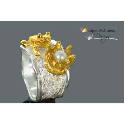 Goldschmiede Froschring "Frosch Sam mit Krone", Silberring, Ring mit Frosch, Krone, Damenring, Ring Silber