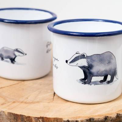 Emaille-Tasse "kleiner Dachs", Geschenk Tasse mit Dachs, Kindertasse zum Geburtstag, Personalisierbar