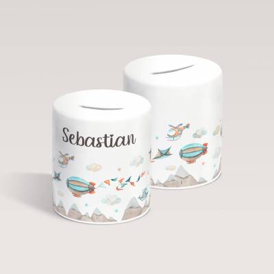 Personalisierte Spardose mit Name aus Keramik *Aircraft* / Geldgeschenk für Kinder