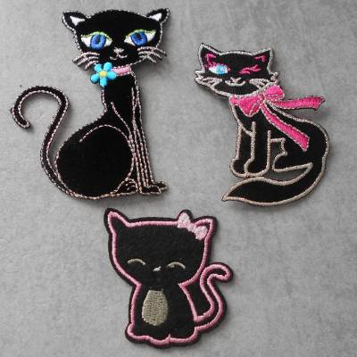 SET Katzen Applikation oder EINZELN schwarz , glitzer , rosa , Aufnäher zum Aufbügeln Patch