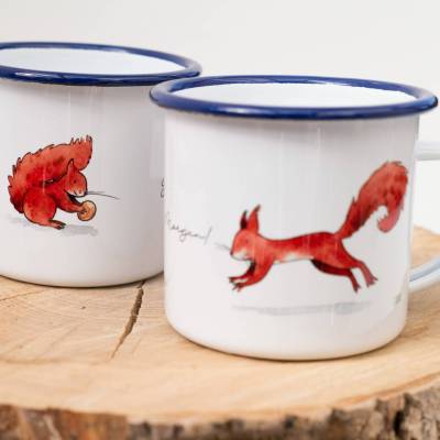 Emaille-Tasse Eichhörnchen, Geschenk Tasse mit Eichhörnchen, Kindertasse zum Geburtstag, Personalisierbar