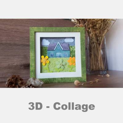 home sweet home bild zuhause filz blumen wiese unikat gerahmt collage