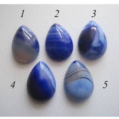 Edelstein Cabochon Achat, gestreift, in Tropfenform, 25 mm x 18 mm, blau ( wählen von Nr.1 bis Nr.5 )