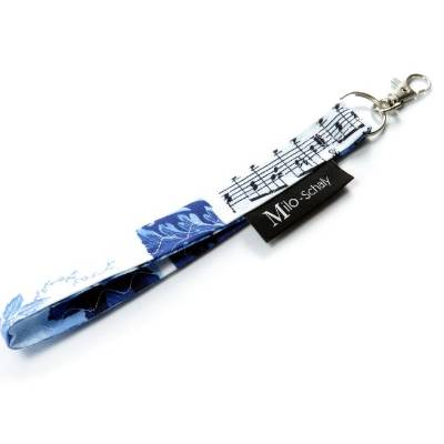 Noten Musik Schlüsselband kurz mit Karabiner Stoff Schlüsselanhänger blau
