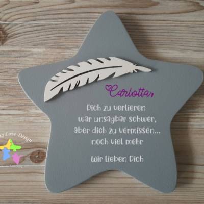 Erinnerung an ein Sternenkind, Geschenk für Sterneneltern, individuelle gestaltetes Trauergeschenk, grauer Stern, Gott,