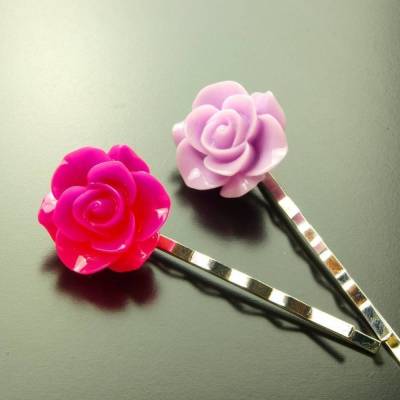 Haarklemme Set Blüte Rose pink lila rosa Haarnadel