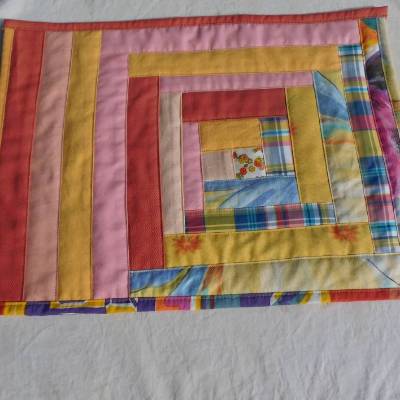 Platzset , Platzdeckchen orange gelb , Tischset Log cabin  , Patchwork Tischset