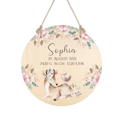 Geburtstafel aus Holz für Mädchen, Personalisiertes Geschenk zur Geburt u. Taufe für Neugeborene, Nachhaltig