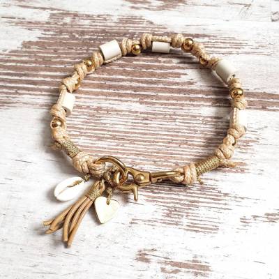 EM-Keramik Kette *Gipsymee* Natural Shades No. 1 - edles Schmuckhalsband für Hunde - aus Tau - Farbe beige und gold