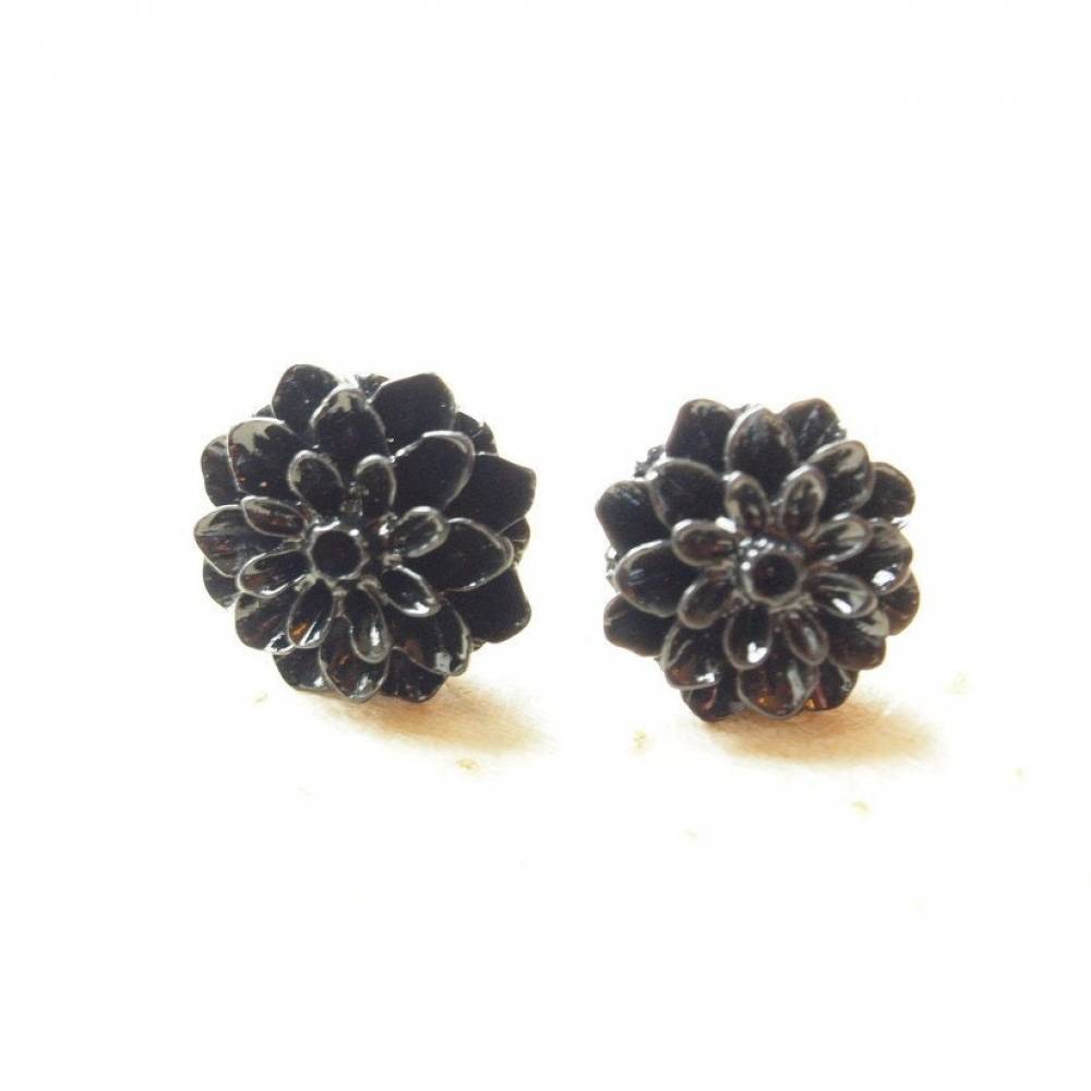 Ohrstecker Chrysantheme Blume Blüte Resin schwarz