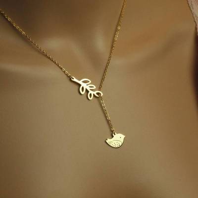 Kette Edelstahl Vogel Zweig golden verstellbar Juvelato