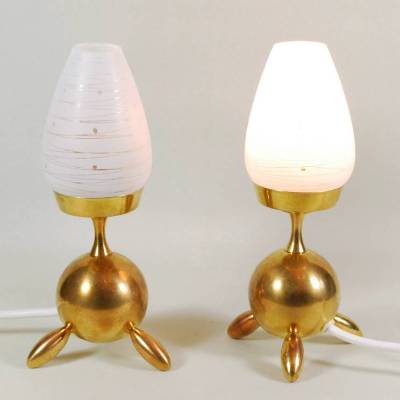 zwei Tischleuchten Paar Unikate Nachtlicht Pop Art Vintage Messing Upcycling 50er 60er Luftballon mid century