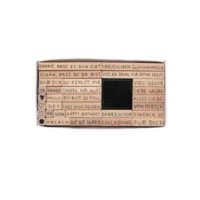 Holzstempel Texte mit Stempelkissen