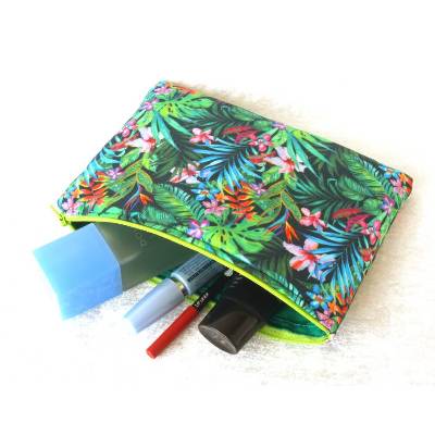 clutch kosmetiktasche Baumwolle boho schminktasche unikat sommer urwald tropisch palmen schminktäschchen