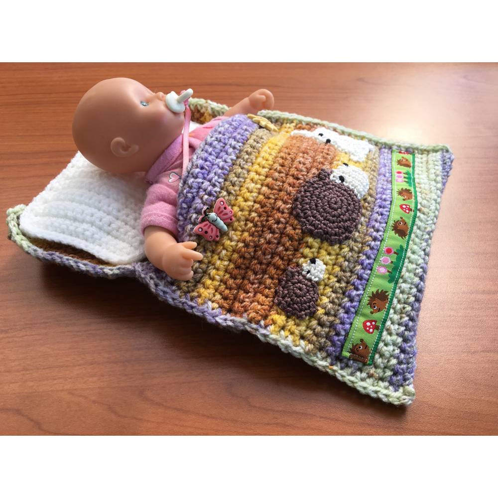 Puppenbettchen - Schlafsack fr Puppen ca. 20 cm Hase und Igel