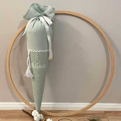 Schultüte "Waffelpique", Schultüte Stoff, Stoff-Schultüte, nostalgische Schultüte für Jungen und Mädchen