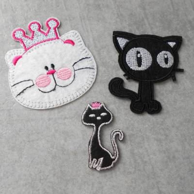 SET Katzen Applikation oder EINZELN schwarz , glitzer , rosa , weiss,  Aufnäher zum Aufbügeln Patch
