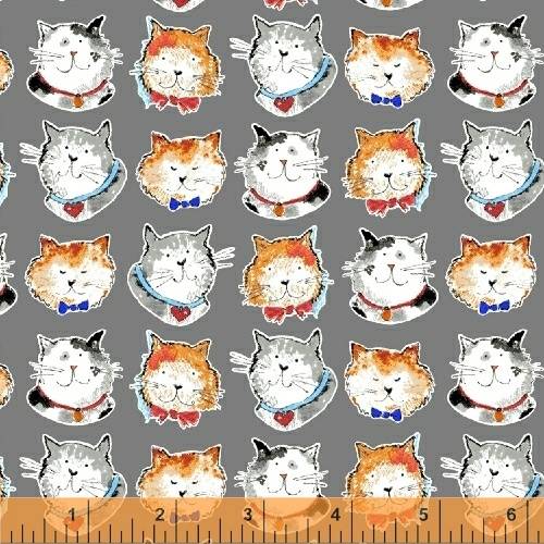 Patchworkstoff von Windham mit Katzenköpfen auf mittel grau aus Baumwolle zum Nähen Bild 1