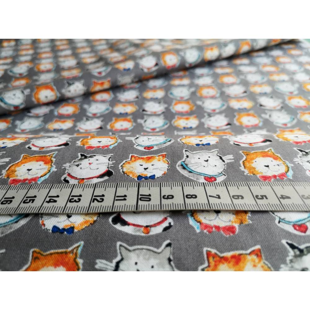 Patchworkstoff von Windham mit Katzenköpfen auf mittel grau aus Baumwolle zum Nähen Bild 3